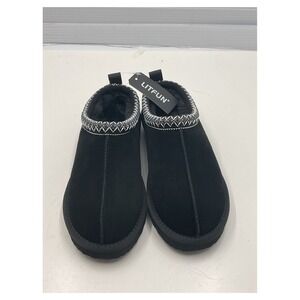 Litfun Black Casual Slippers with Fur Lining